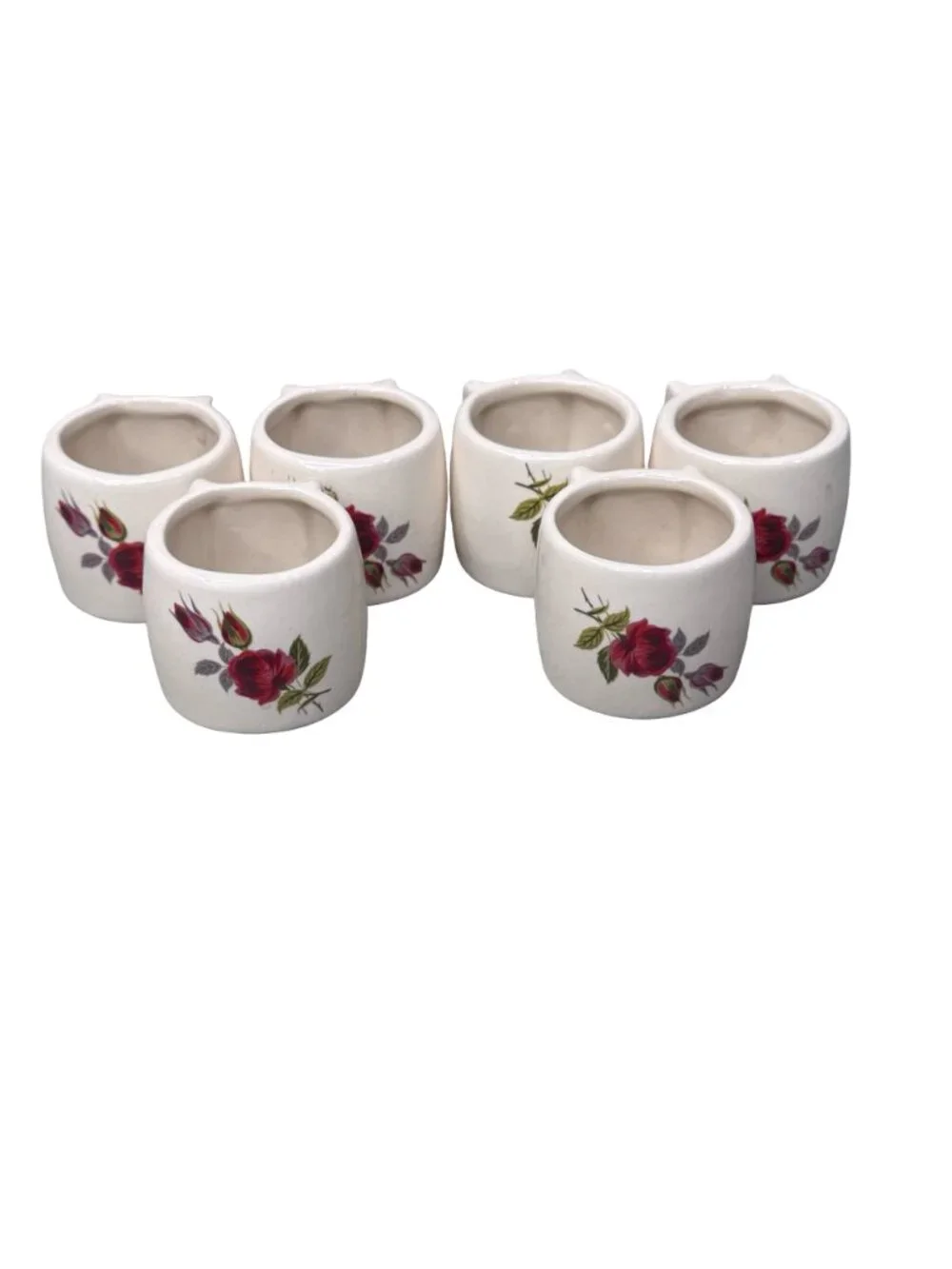 Set Of 6 Ceramic Red Rose Napkin Rings Handcrafted Signed 1974 Floral Vintage - Picture 2 of 8